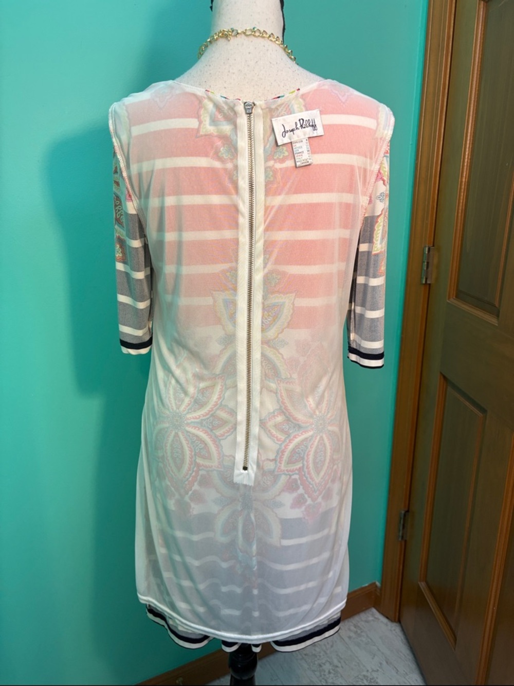 Joseph Ribkoff Red, Black & White Floral Stripe Tunic - Picture 13 of 13